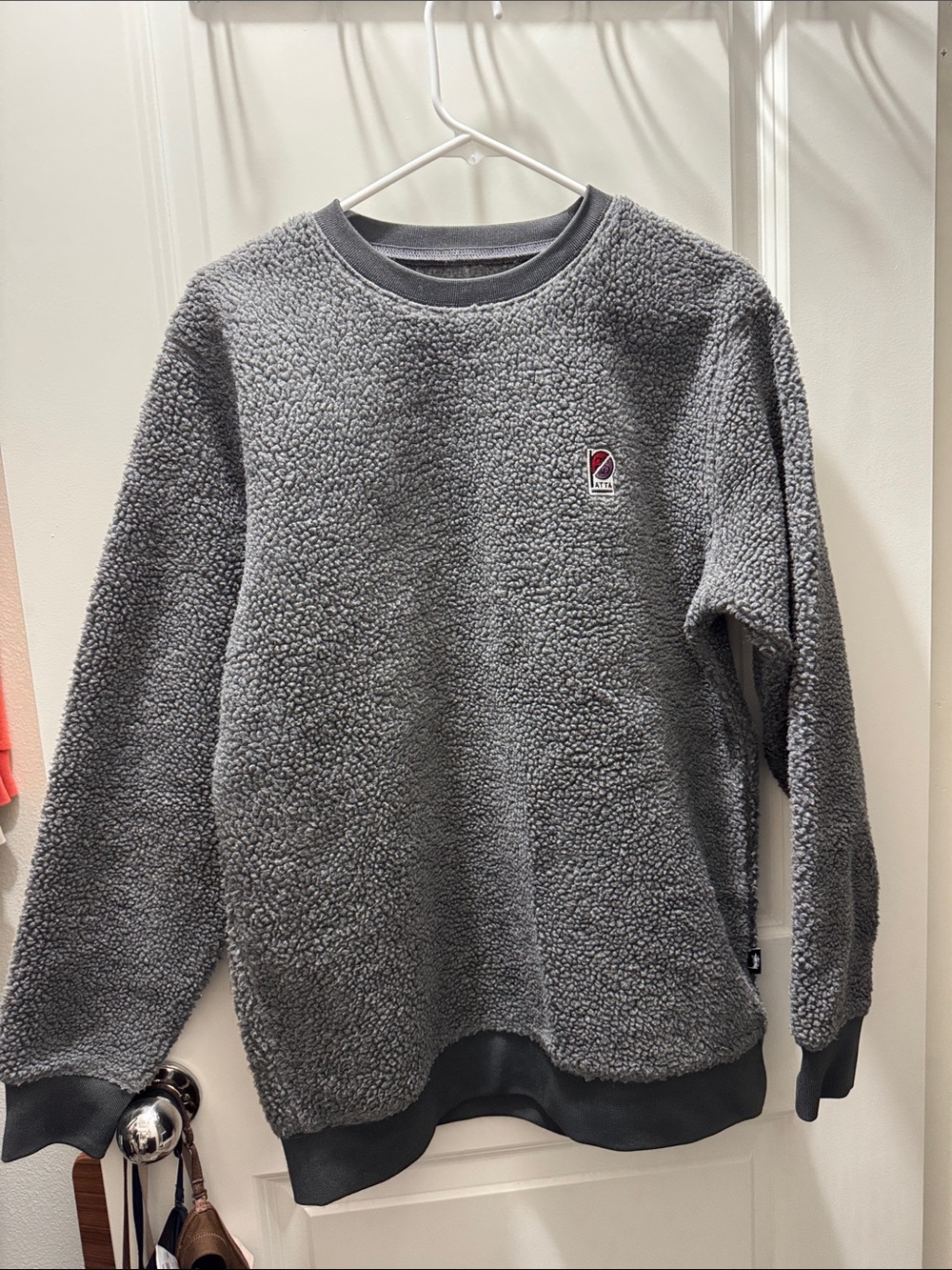 StussyMen's Gray Sherpa Crewneck Sweatshirt - Cozy Everyday Layer